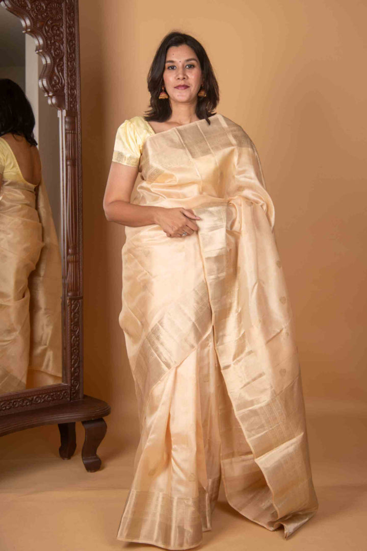 Porcelain white pure kanchi silk saree