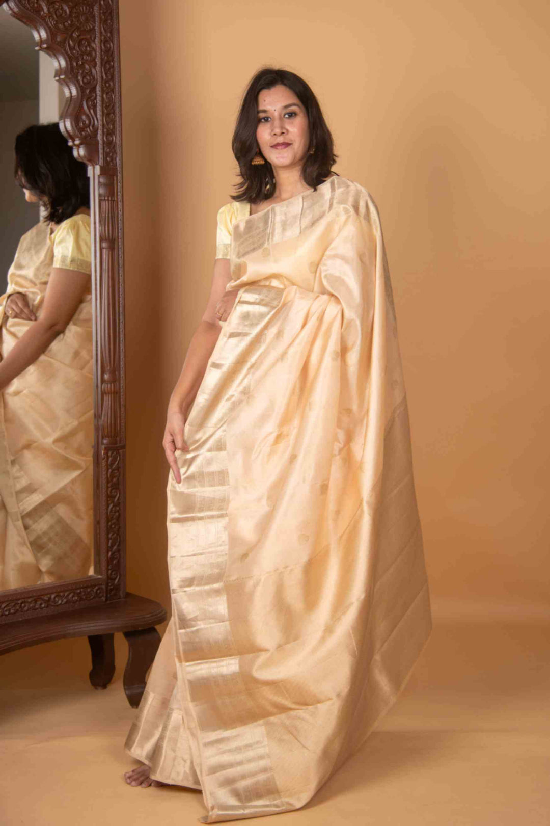 Porcelain white pure kanchi silk saree