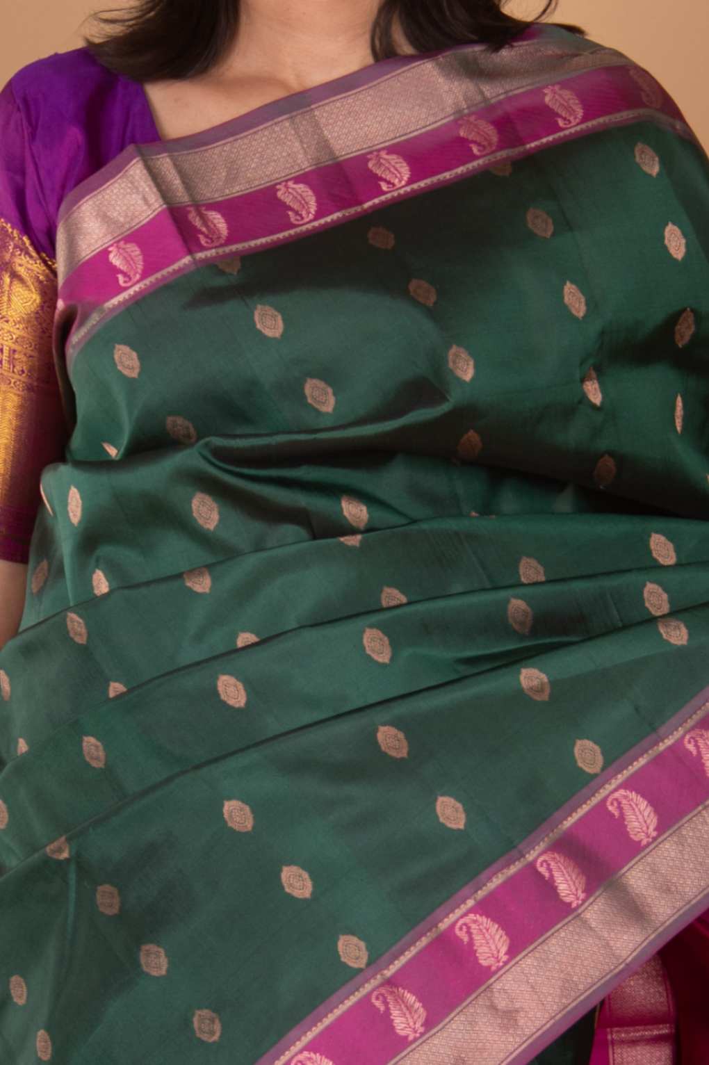 British racing green pure silk saree