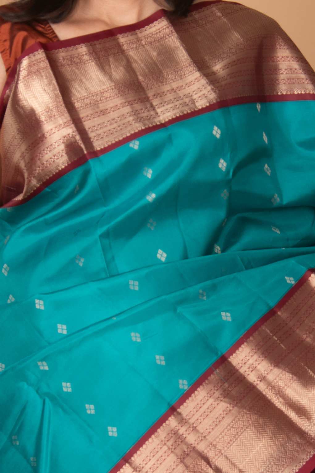 Cerulean blue korvai silk saree