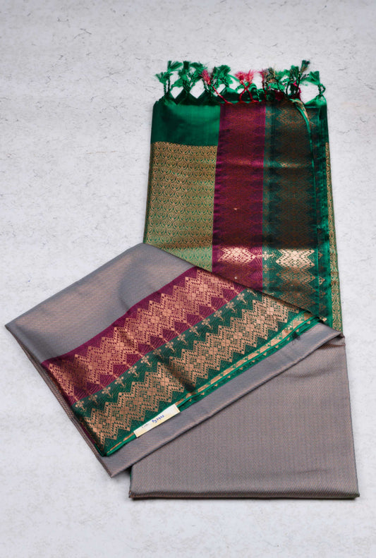 Grey brocade semi soft silk saree