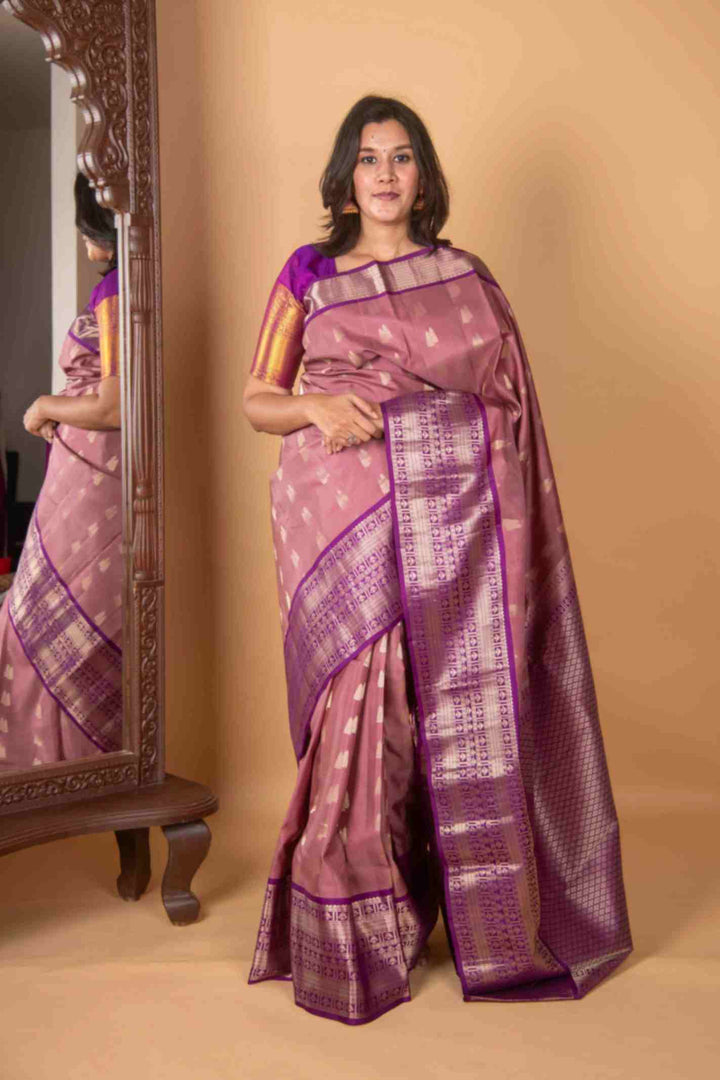 Light onion mauve and purple korvai silk saree