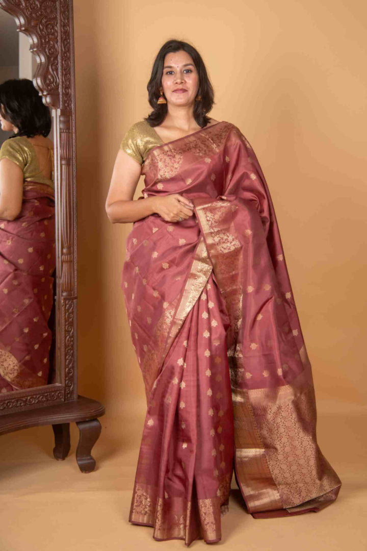 Sienna brown silk saree