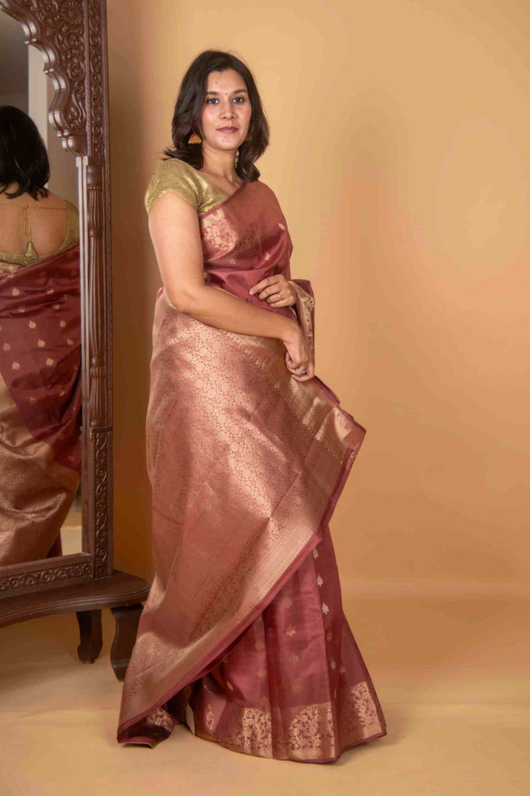 Sienna brown silk saree