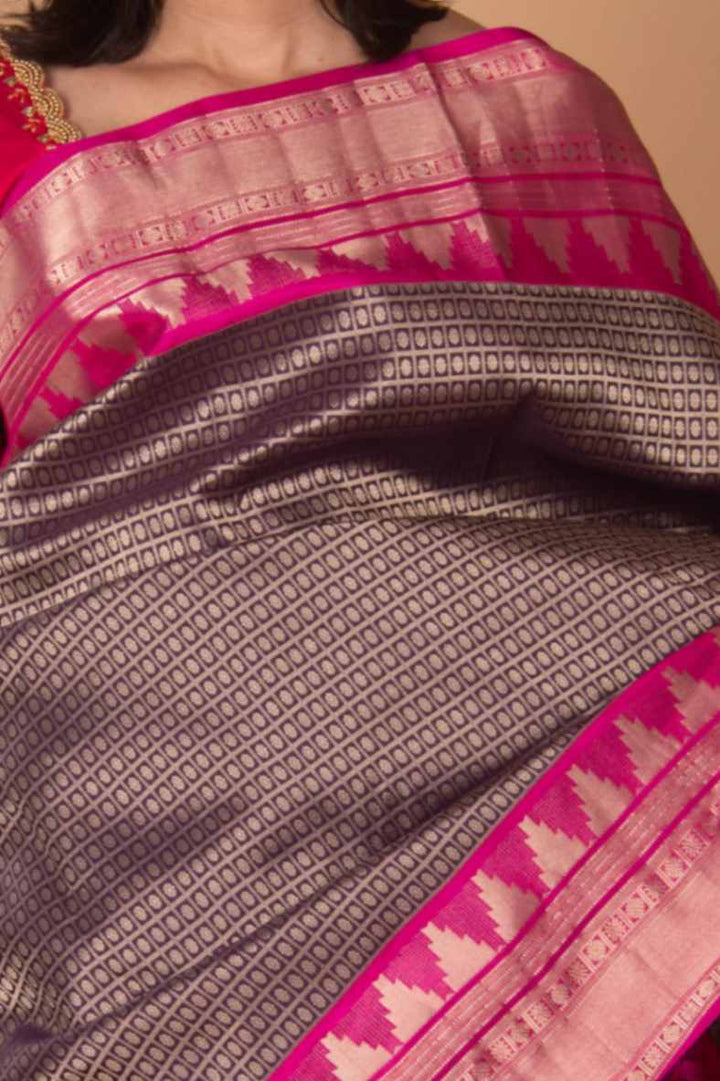 Purple and pink brocade silk saree