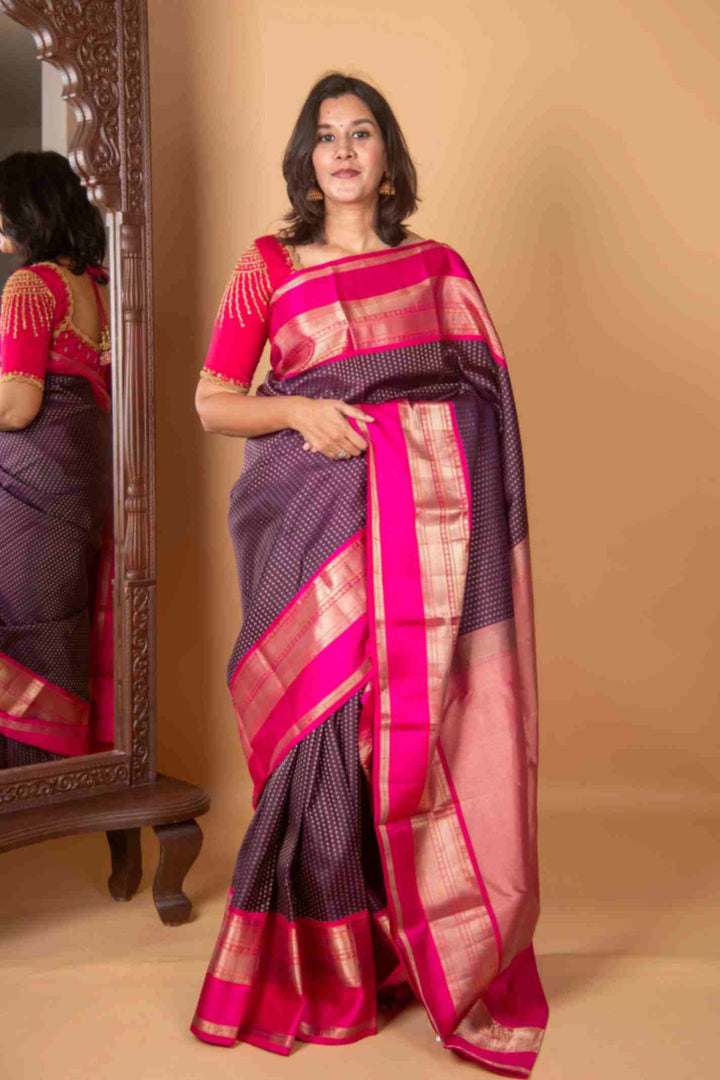 Purple and pink aayiram butta pure silk saree