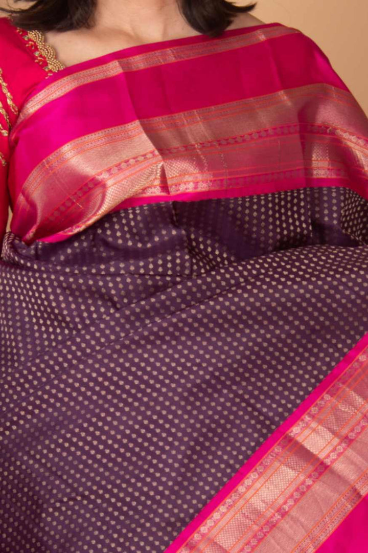 Purple and pink aayiram butta pure silk saree