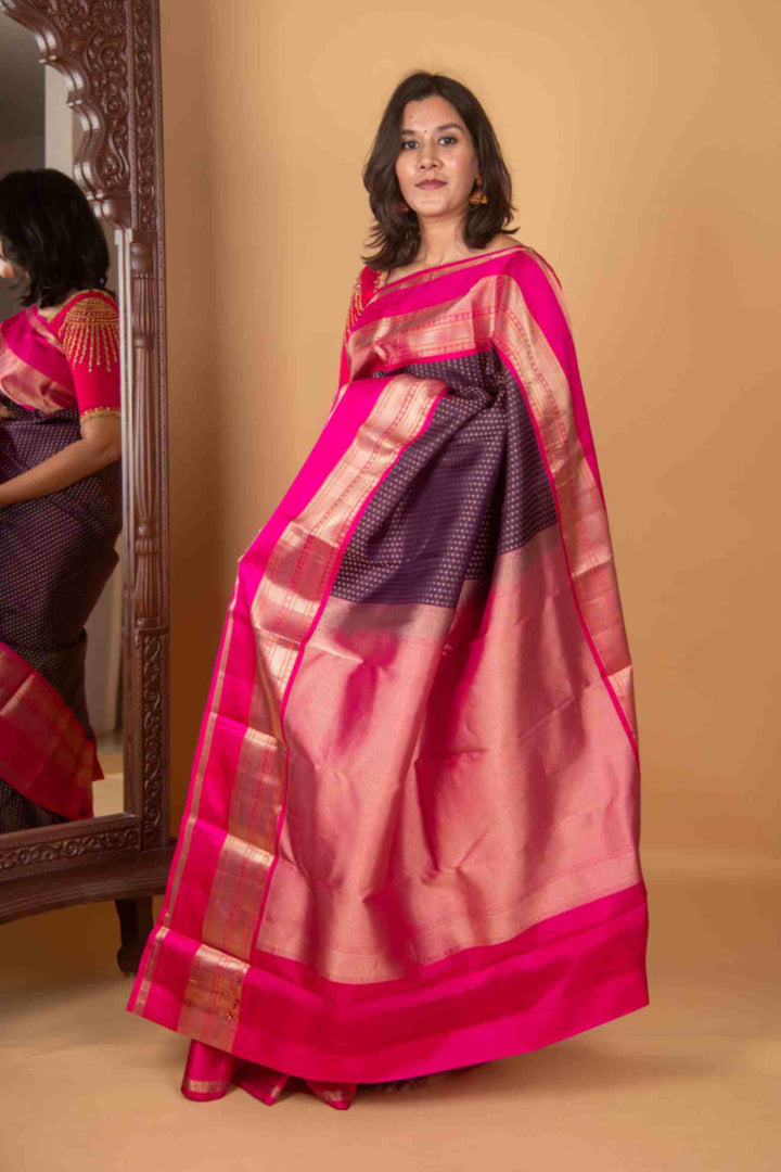 Purple and pink aayiram butta pure silk saree