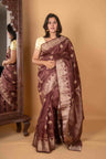 Burnt umber brown pure silk saree