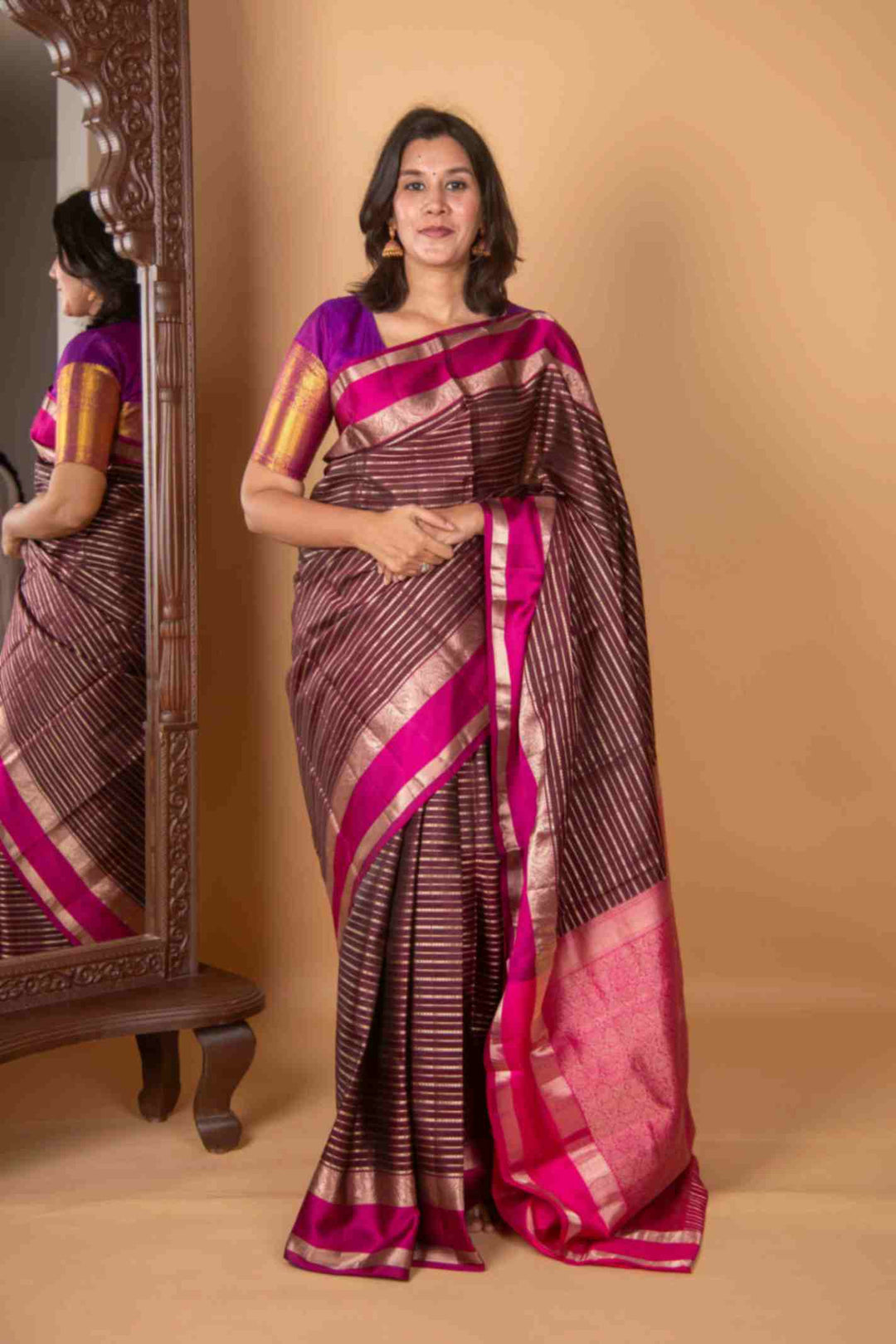 Brown veldhari silk saree
