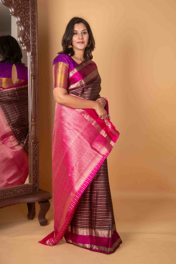 Brown veldhari silk saree