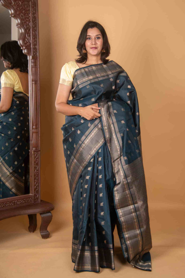 Aegean blue kanchi silk saree