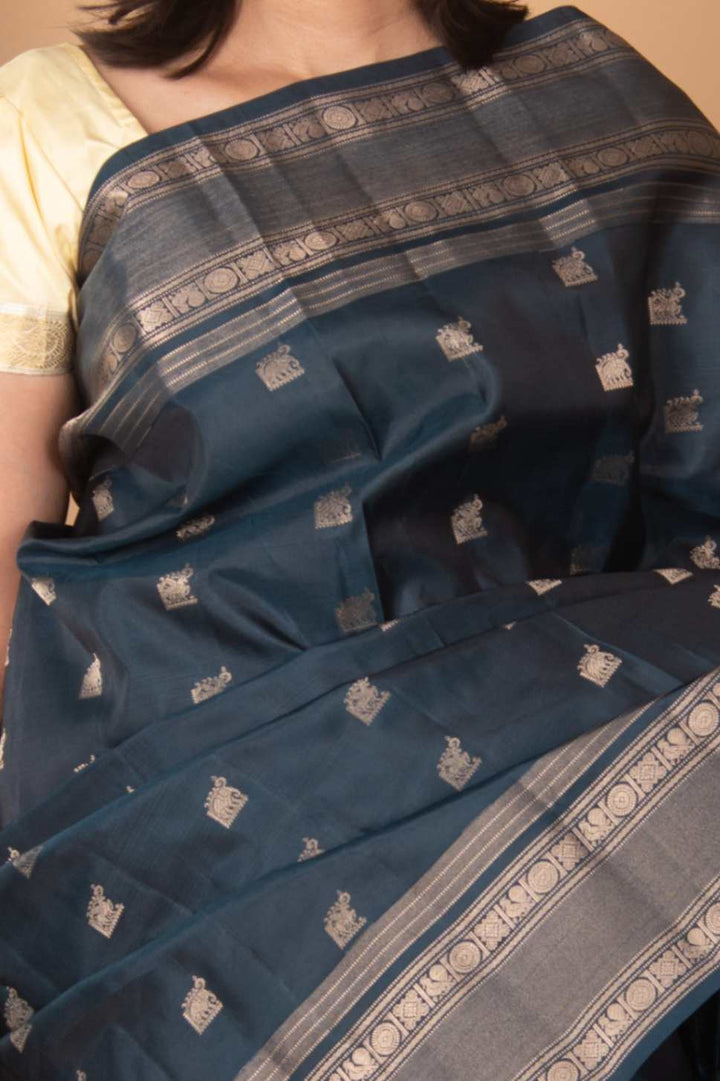 Aegean blue kanchi silk saree