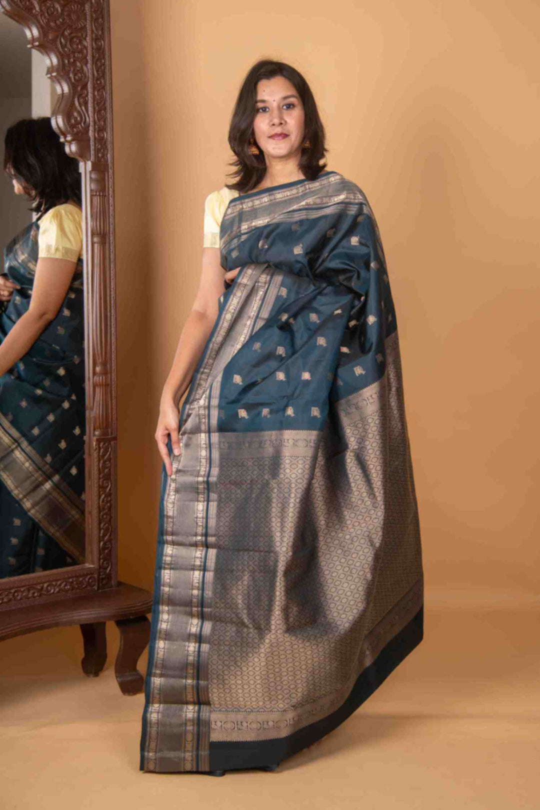 Aegean blue kanchi silk saree