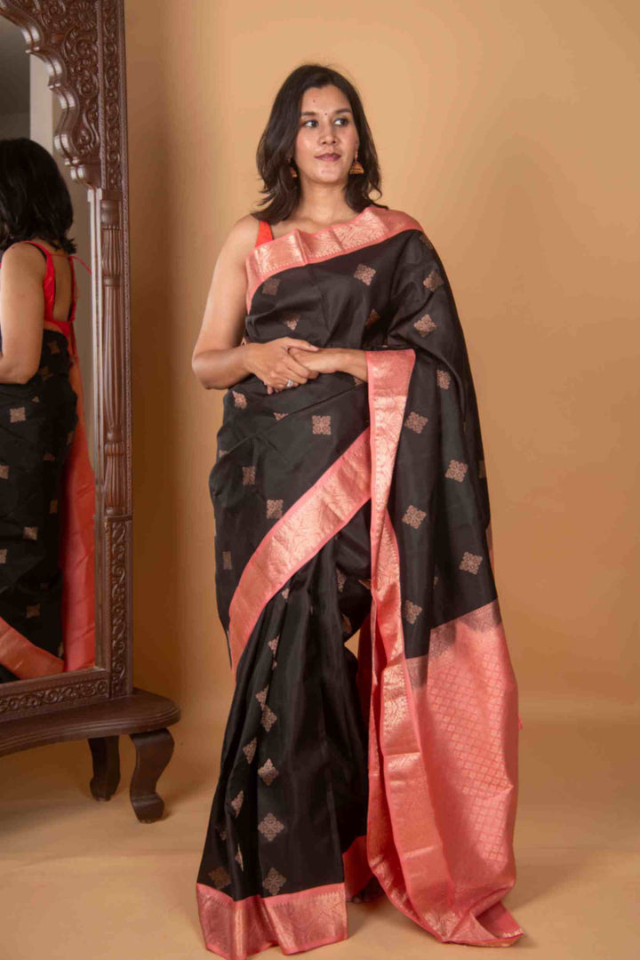 Black and peach silk saree