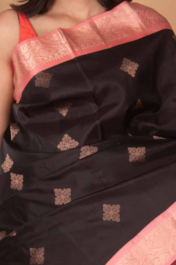 Black and peach silk saree