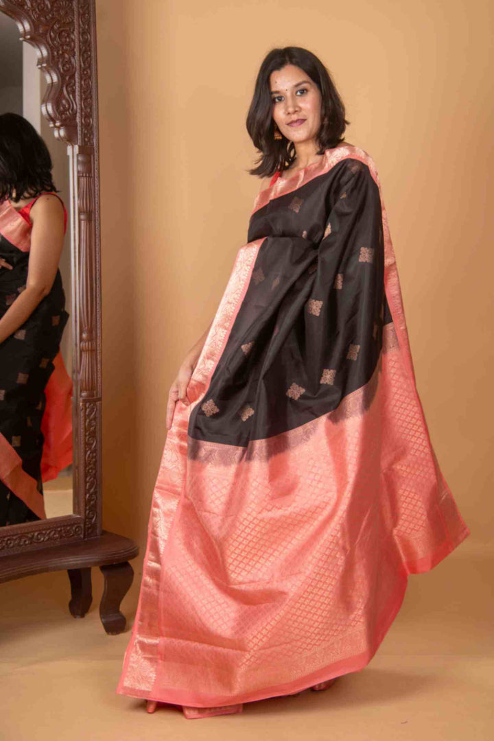 Black and peach silk saree