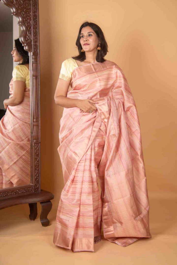 Blush pink and tea rose silk saree