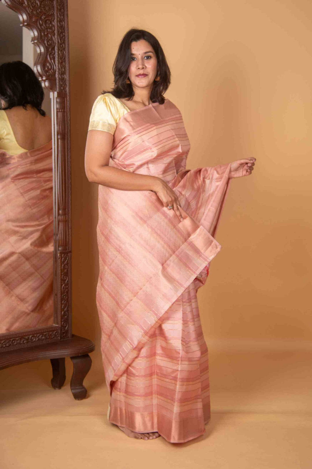 Blush pink and tea rose silk saree