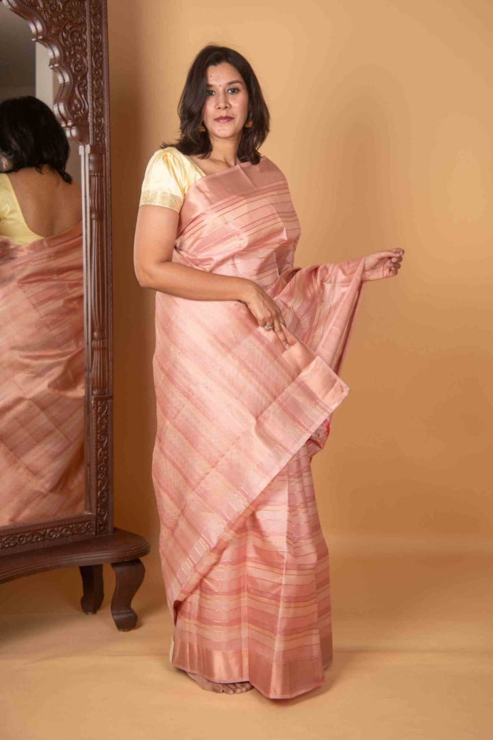 Blush pink and tea rose silk saree