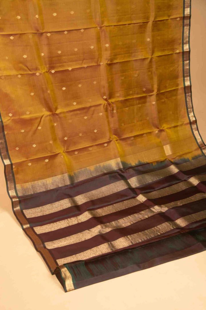 Golden honey and green silk saree