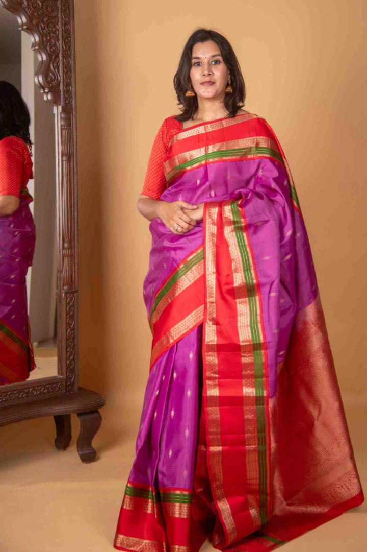 Deep orchid purple and red korvai silk saree