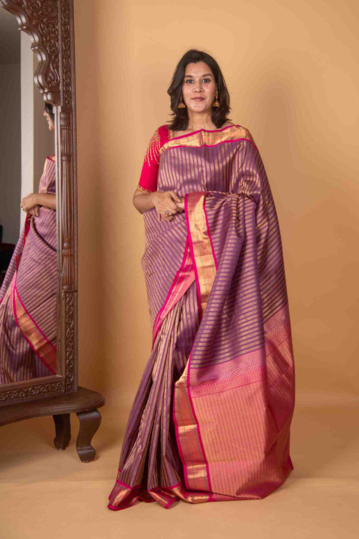 Purple and pink vertical veldhari silk saree