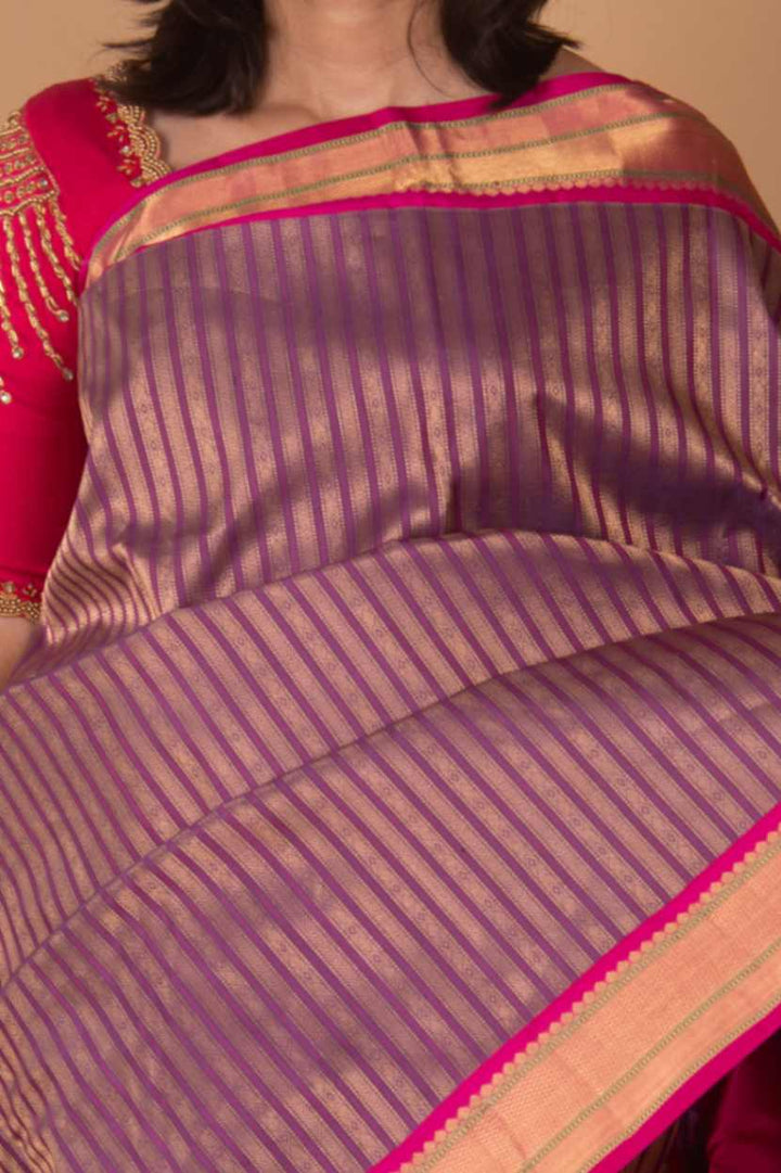 Purple and pink vertical veldhari silk saree