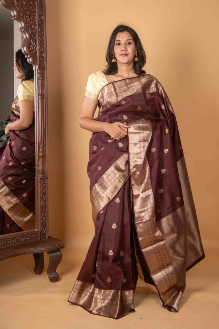Pecan brown silk saree