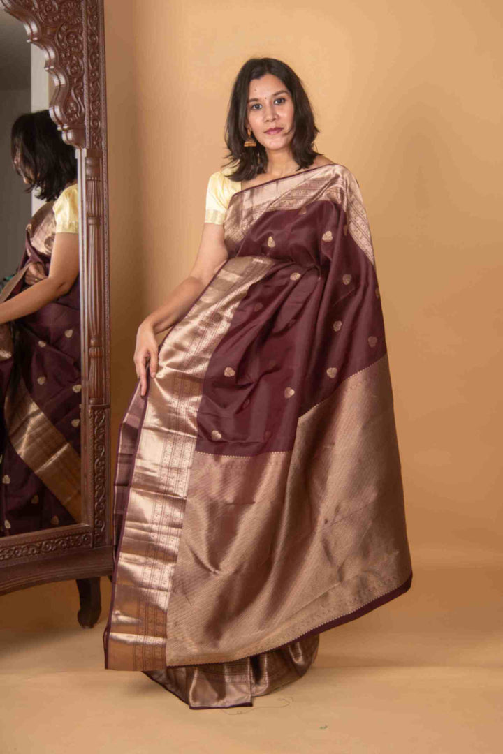 Pecan brown silk saree