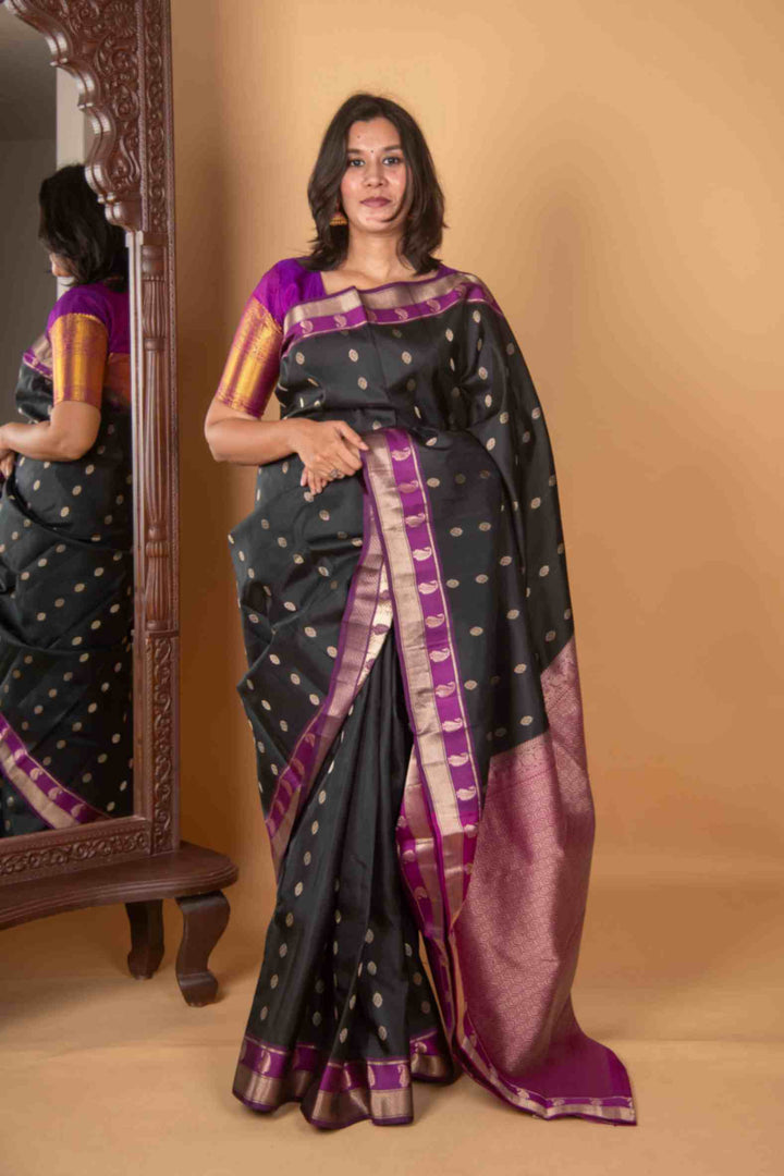 Black and paisley silk saree