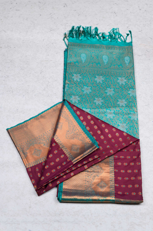 Maroon meenakari semi soft silk saree