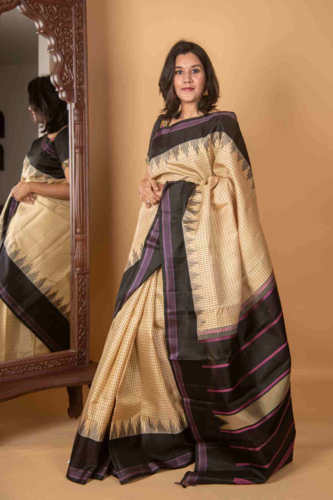 Offwhite and black zero zari silk saree