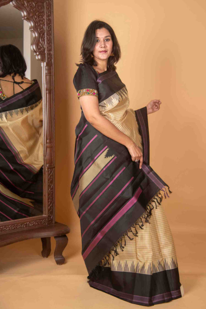 Offwhite and black zero zari silk saree