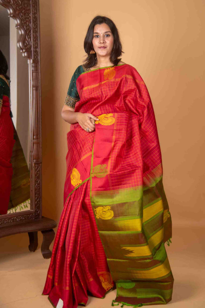 Magenta pink zero zari silk saree