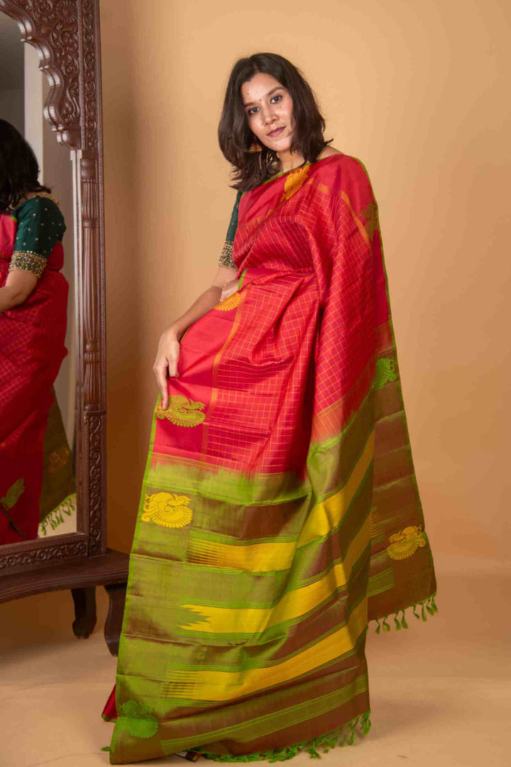 Magenta pink zero zari silk saree