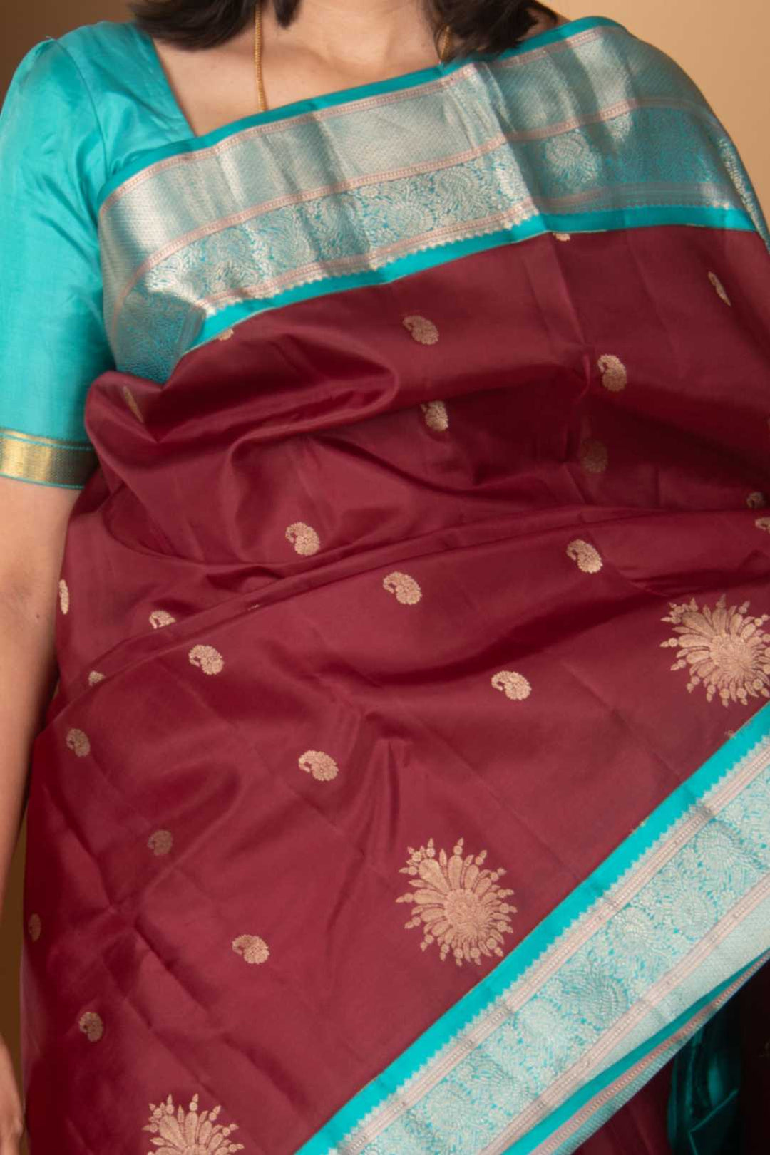 Scarlet and Turquoise Silk Saree