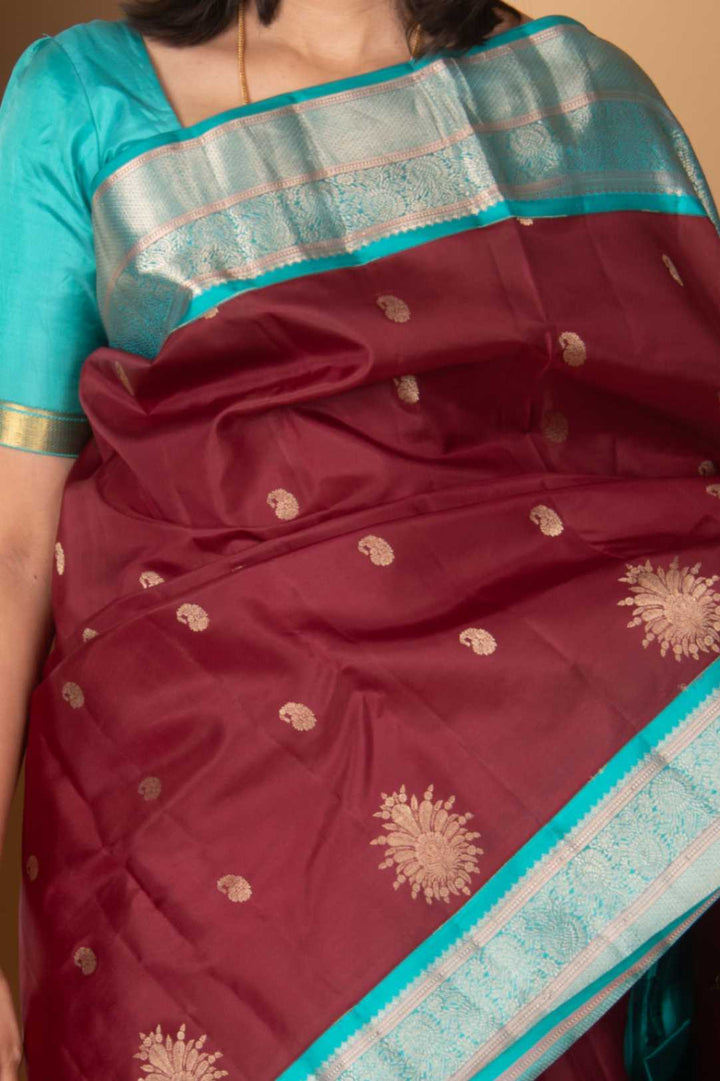 Scarlet and Turquoise Silk Saree