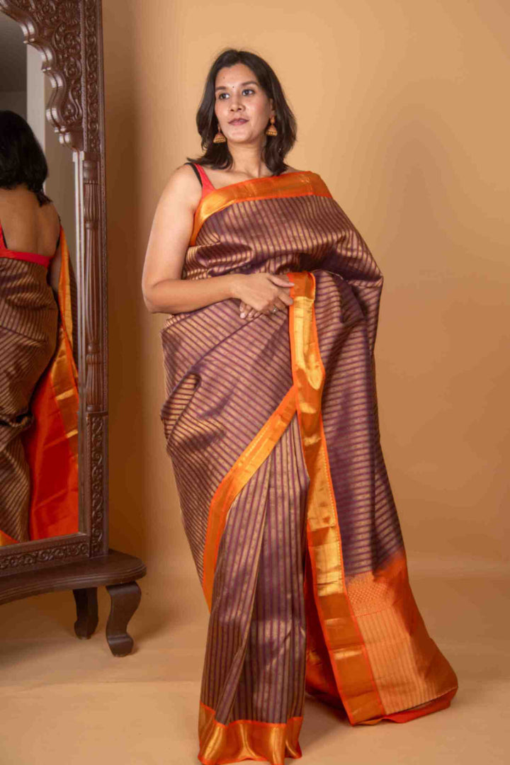 Purple and Orange Veldhari Silk Saree