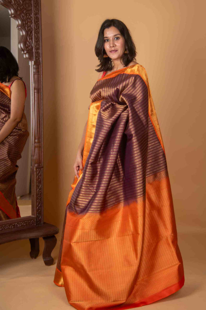 Purple and Orange Veldhari Silk Saree