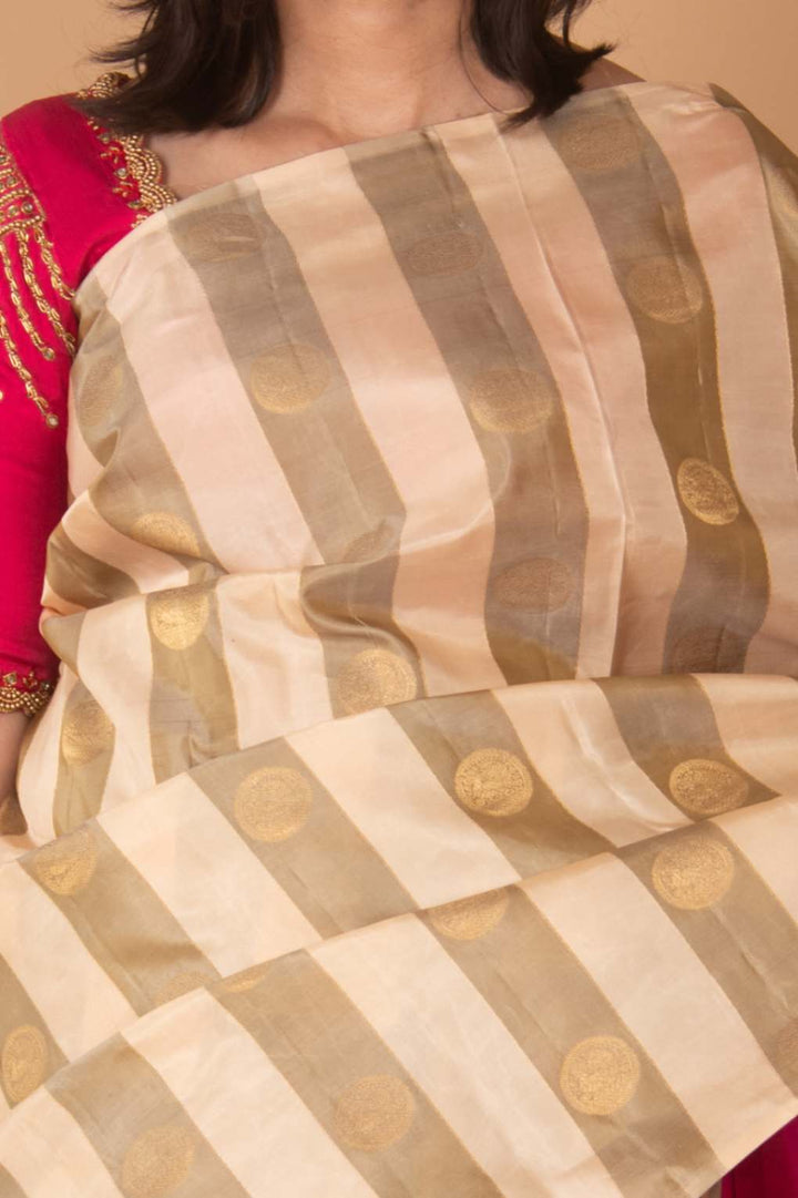 Offwhite and Pink Boderless Silk Saree