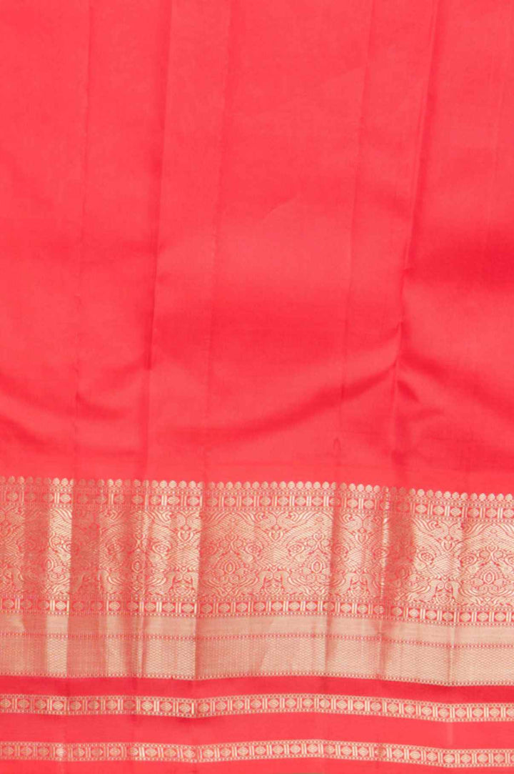 White and Coral Orange Pure Kanjivarm Silk Saree