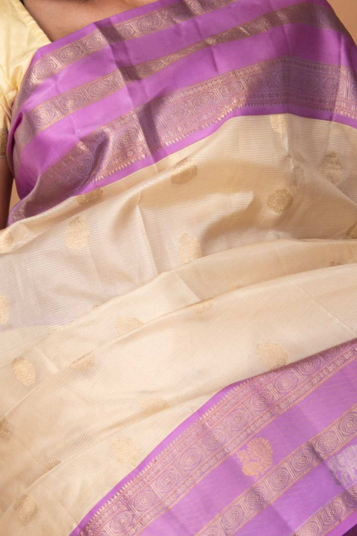 Bone white and Lavender Vairaoosi Silk Saree