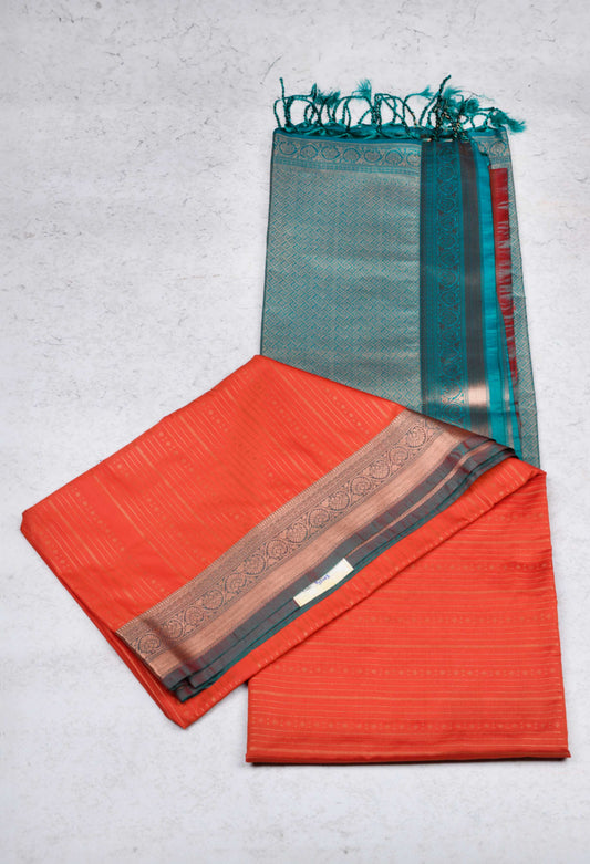 Orange semi soft silk saree