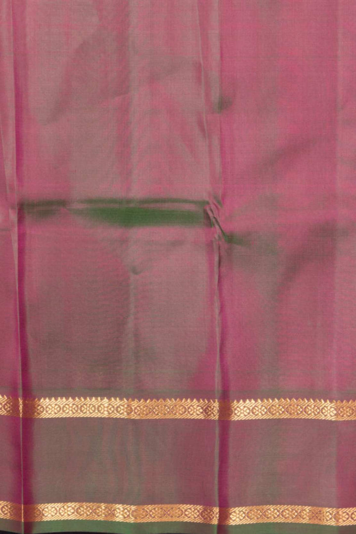 Budrose pink and manthulir green retta pettu silk saree