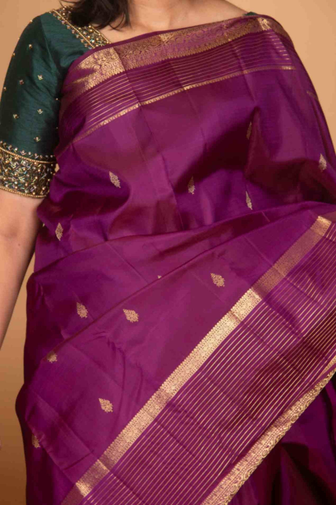 Jam purple adukku pettu pure silk saree
