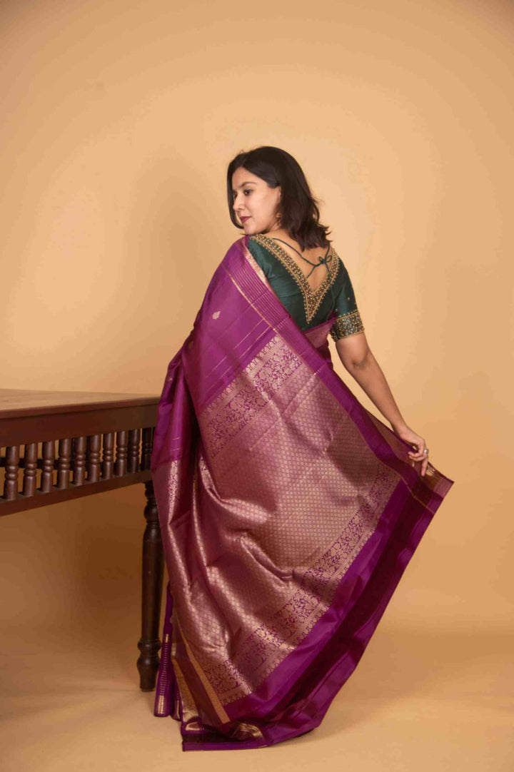 Jam purple adukku pettu pure silk saree