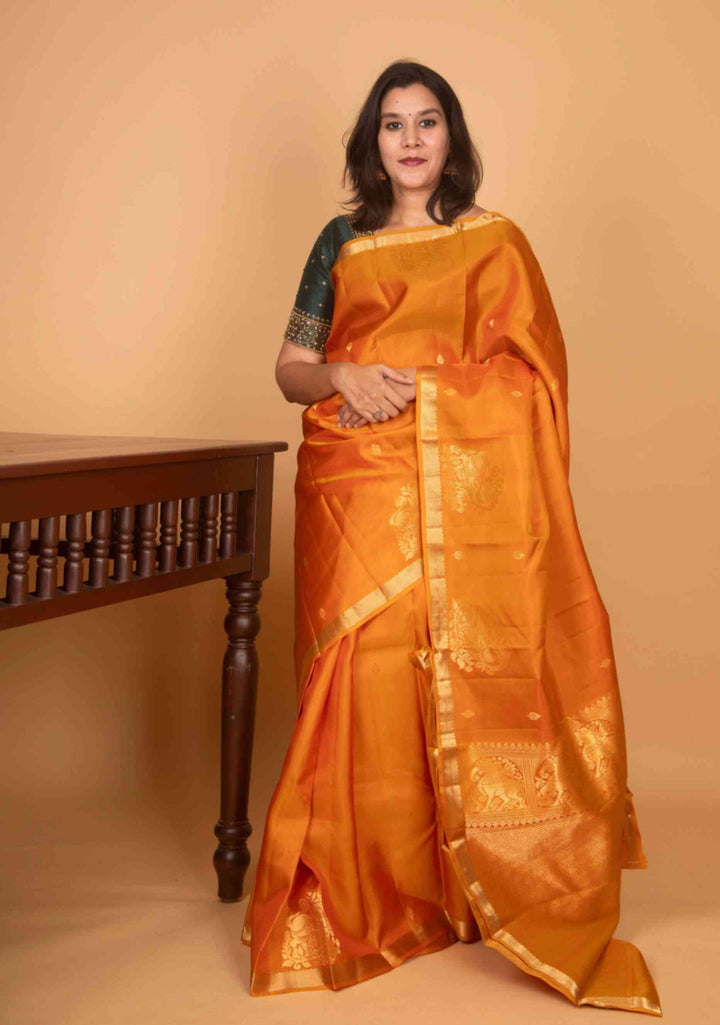 Golden yellow pure kanjivaram silk saree