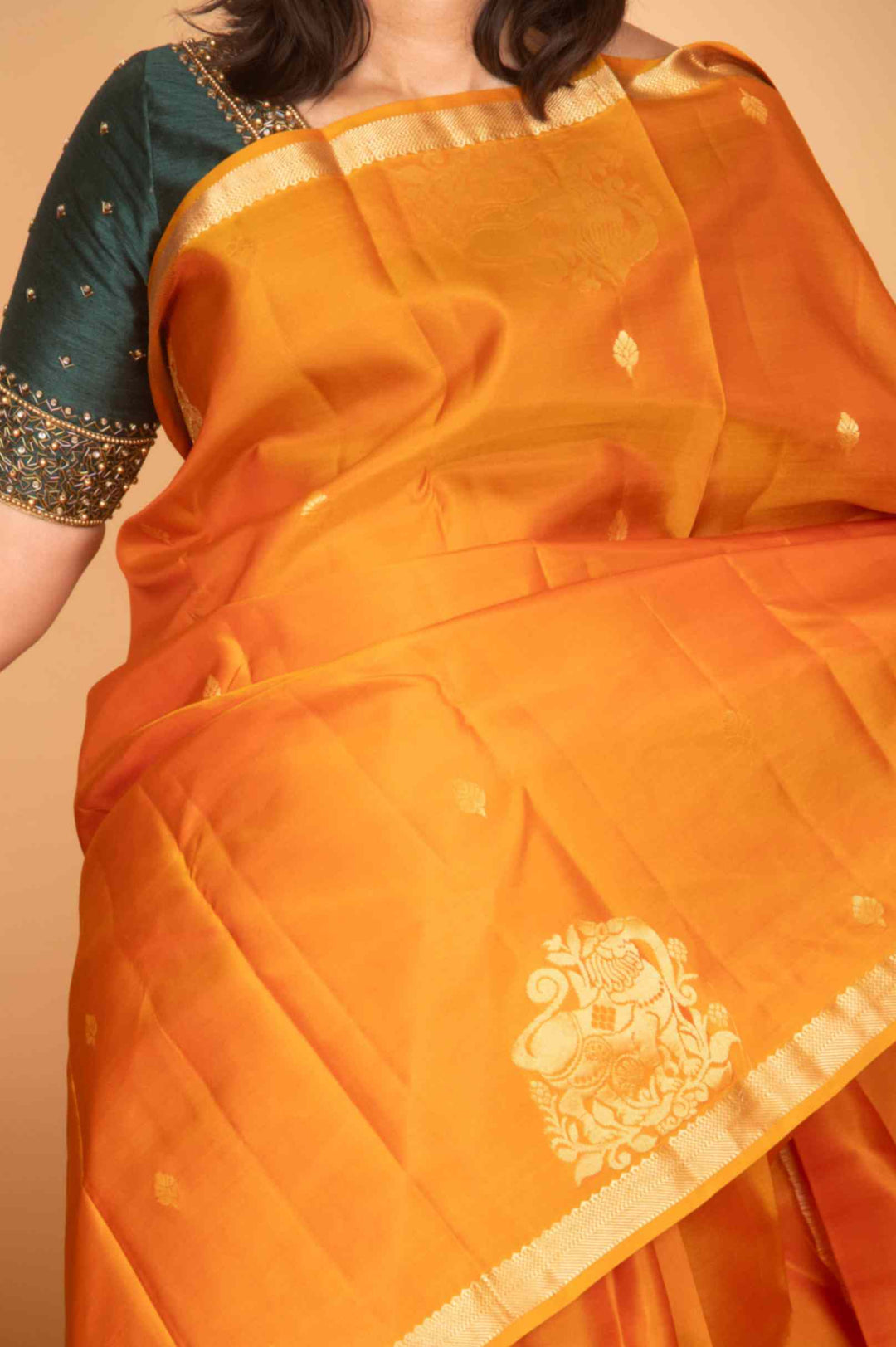 Golden yellow pure kanjivaram silk saree