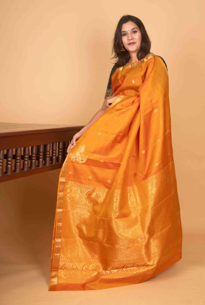 Golden yellow pure kanjivaram silk saree